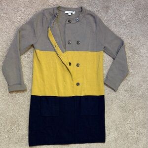 Boden Gray, Yellow, and Blue Colorblock Cardigan